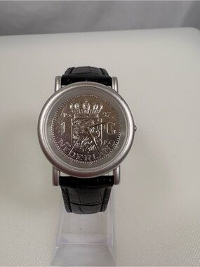 Nederland Coin-Face Wristwatch with Black Leather Strap- Works